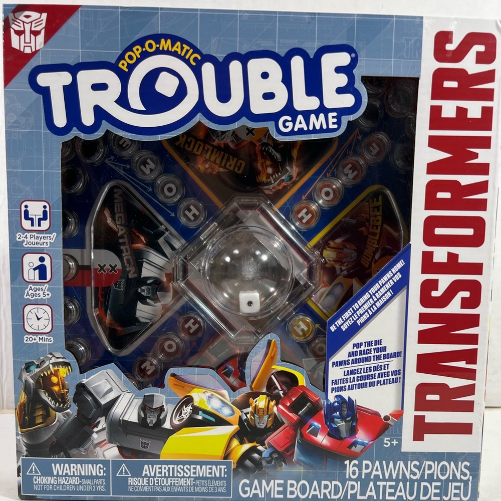 Transformers Hasbro Pop-O-Matic Trouble Board Game 16 Pawn Pieces!